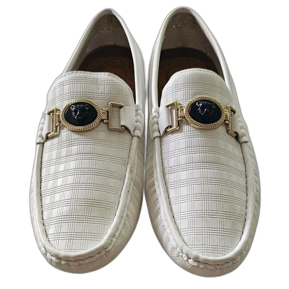 Royal Mens Driver Loafers 9.5 White Leopard Medallion Bit Slip On Moc Toe Casual